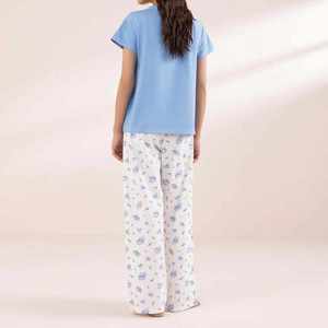 Comfortable 100% Organic Cotton Two Piece Women's Sleeping Suit Set Custom Logo Plain Oversized T Shirt And Pajama Set - Product Image 6