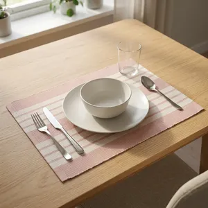 HILTEX Set de table rectangulaire moderne en polyester fait main, durable, rayé, tissé, pour la maison, l'extérieur, les mariages, Noël - Product Image 1