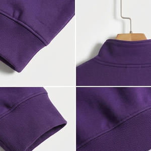 Sweat-shirts à col zippé pour hommes en coton biologique personnalisés, sweat-shirts basiques en coton mélangé respirant de couleur unie pour hommes - Product Image 3