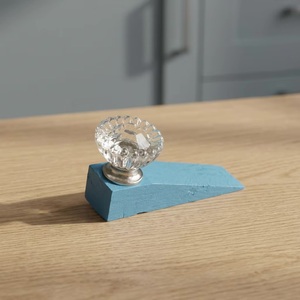 Crystal <b>Glass</b> <b>Knob</b> <b>Door</b> Stopper with Blue Wood Base Traditional Style Adjustable & Durable Drawer Handle for Home Office Use - Product Image 5