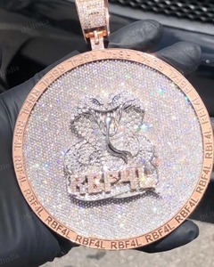 Colgante de Letra Redonda Personalizado de Lujo, Certificado y Completamente Adornado con Piedras |   Colgante de Serpiente con Incrustaciones de Moissanita VVS en Plata de Ley 925 de 3.5 Pulgadas - Product Image 3