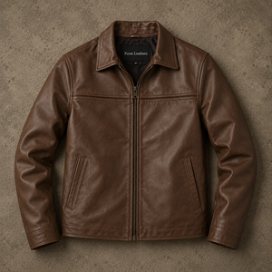 Men's Black Genuine Leather Biker <b>Jacket</b> Stand Collar Zipper Closure Regular Fit Solid Color <b>Casual</b> Winter Wear Hooded - Product Image 1