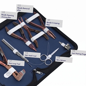 Kit d'outils pour extensions capillaires de salon : Pince à micro-perles, Pince de dépose, Coupe-keratine, Outil d'ouverture et de fermeture pour extensions à bandes, Ciseaux à boucles et crochets - Product Image 3
