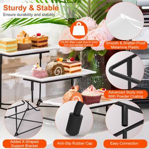 Vassoio di Servizio a 3 Livelli in Plastica, Espositore per Dessert, Supporto Rettangolare per Stoviglie, 3 Decorazioni per Tavola da Festa in Metallo - Product Image 3