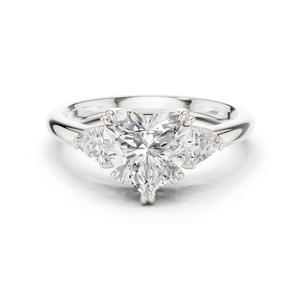 Bague de fiançailles classique de luxe en diamant taille cœur à trois pierres, en argent plaqué rhodium, bijoux fins unisexes pour mariage - Product Image 1