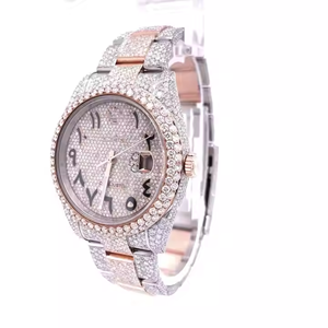 Montre de sport de luxe bicolore or rose et diamant, chiffres arabes, fonction date automatique, bracelet en acier inoxydable 21 mm, mouvement à quartz antique - Product Image 5