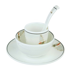 Melamine Bowl with Modern Design 1-piece Dinnerware Dishwasher Safe Tableware <b>Set</b> <b>White</b> with Black Rim BPA Free Heat Resistant - Product Image 4