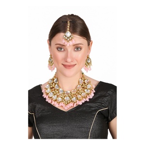 Women's Gold Plated Alloy <b>Crystal</b> Imitation Pearl Necklace Earrings <b>Set</b> Ethnic Wedding Jewelry - Product Image 2