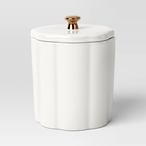 Elegant Ceramic Storage Canister Gold Accent Lid Sculpted Design Airtight <b>Kitchen</b> Jar Luxury Counter Organizer Premium <b>Decor</b> - Product Image 2