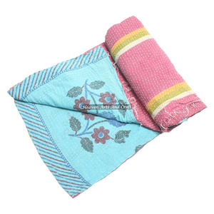 Vintage Kantha <b>Quilt</b> Recycled Sari Blanket Cotton Fabric Kantha <b>Quilt</b> Wholesale Blanket Cheap Stock Indian Reversible <b>Quilt</b> - Product Image 4