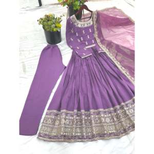 Robe de soirée de travail à séquence de broderie lourde complète avec Pent et Dupatta pour fête - Product Image 5