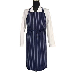 Tablier Réutilisable en Coton Teint Fil Bleu et Blanc à Rayures Craie Extra Longues pour la Cuisine, la Pâtisserie, le Nettoyage Quotidien, avec Liens Ajustables pour Femmes et Hommes - Product Image 1