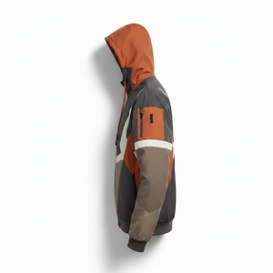 Men's Color Blocking Hooded Zipper <b>Jacket</b> Windproof Casual Polyester Nylon Outerwear Autumn Wear - Product Image 3
