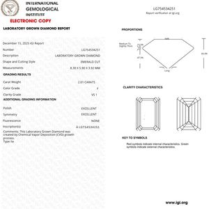 Diamant de laboratoire émeraude de 2,01 carats, couleur F, clarté VS1, certifié IGI - Product Image 3