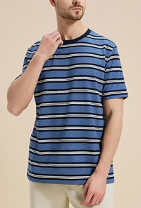 T-shirt classique rayé à col rond pour homme, coupe ample et décontractée, en coton de haute qualité, avec logo personnalisé OEM, 100 % coton, 240 GSM - Product Image 5