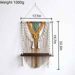 Large 3 Color Macrame <b>Wall</b> Hanging Shelf With Wooden Base Suitable For Boho Home Decor Stylish Storage And Decorative <b>Display</b> - Product Image 3