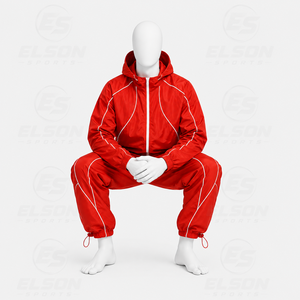 Fabrication OEM, logo personnalisé, ensemble de veste zippée à deux pièces, ensemble long, coupe-vent en polyester, survêtements pour hommes - Product Image 5