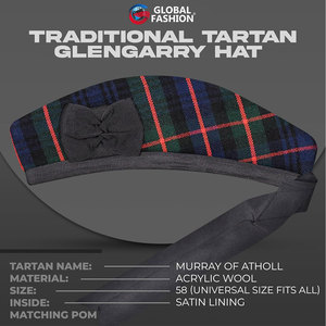 Gorro Glengarry del Patrimonio Nacional Escocés, Diseño Tartán Murray of Athol, Corona Estructurada y Detalles 2026 - Product Image 3