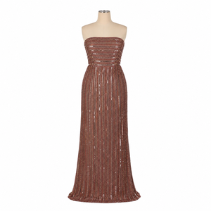 Vestido de Noche Elegante sin Tirantes con Lentejuelas en Oro Rosa para Mujer |   Elegante Vestido Largo Formal con Cuello Tubo |   Ropa de Fiesta para Invitados de Boda - Product Image 1