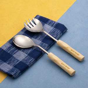 Ensemble de service à salade au design élégant, en acier inoxydable avec manche en bois, compatible lave-vaisselle, style minimaliste, couverts de camping - Product Image 1