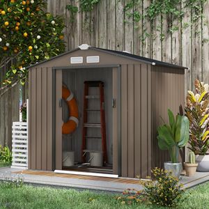 Casetta da Giardino in Lega di Alluminio 7x4 Marrone con Porte Scorrevoli e Prese d'Aria per Facile Stoccaggio in Patio e Giardino - Product Image 2