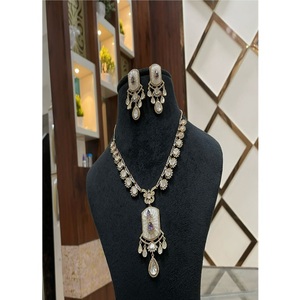 Elegant Premium Quality Alloy Gold Plated Moissanite Classic Necklace <b>Set</b> Earrings Anniversary Wedding Party <b>Gift</b> <b>Women</b> - Product Image 1