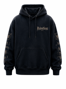 Acidwash Relentless <b>Men's</b> Black Hooded Sweatshirt Oversized Streetwear Cotton French Terry Print Front Logo Pocket Design - Product Image 2