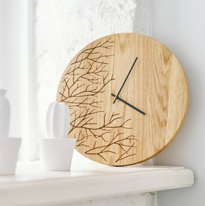 Horloge murale ronde minimaliste en bois, silencieuse, à quartz, avec aiguilles noires - Product Image 2