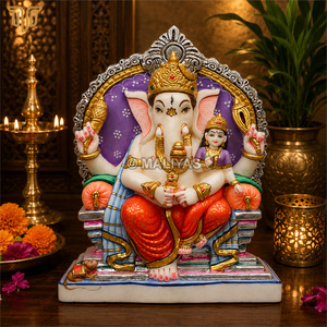 Murti de Ganapati en marbre pur Varada |   Idole artisanale du Dieu Ganesha |   Statue de Ganesh en marbre de qualité supérieure pour le temple à domicile |   18 pouces - Product Image 4