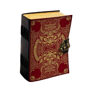 Al-Amir Grimoire Journal en Cuir Imprimé à la Main, 400 Pages, Rouge et Or Gaufré, Livre de Sortilèges Gothique, Papier Vintage à Bords Frangés, Fantasy - Product Image 1