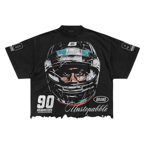 Camiseta Gráfica Vintage Oversize Personalizada con Efecto Desgastado, Ligera de Poliéster, Estilo Urbano, Ajuste Holgado, de Secado Rápido para Hombre - Product Image 1