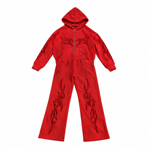 Custom Street Fashion Sweatsuit <b>Lightweight</b> Polyester Breathable Vintage <b>Hoodie</b> Jogger Set Embroidered Logo Unisex OEM ODM Bulk - Product Image 6