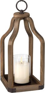 Farol de vela moderno de madera con marco abierto, estilo rústico decorativo, con portavelas de cristal tipo huracán - Product Image 3