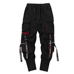 Pantalon cargo techwear streetwear pour homme, multi-poches, joggers tactiques, hip hop, rubans, sangles, pantalon harem, noir, vêtements urbains - Product Image 1
