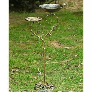 Bebedero para Pájaros de Dos Niveles con Forma de Hoja de Loto, Comedero de Metal Dorado Vintage para Jardín con Escultura de Rama de Árbol y Base Ornamentada - Product Image 4