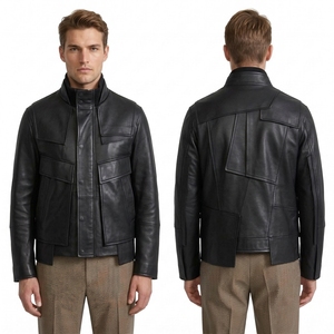 Custom Olive PU Leather <b>Trucker</b> <b>Jacket</b> for <b>Men</b> with Classic Point Collar and Functional Front Pockets - Product Image 2