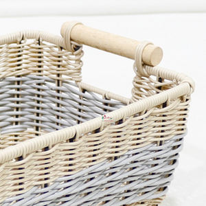 Cestas de almacenamiento de ratán ecológicas con asas, contenedores con patrón de rayas coloridas para uso doméstico y picnic - Product Image 2