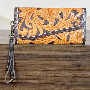 Nuevo Bolso de Mano de Cuero con Diseño de Girasol para Mujer, Cartera Larga Occidental de Alta Calidad y Elegante para Efectivo y Tarjetas de Crédito - Product Image 4