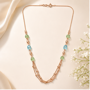 Collier Mala italien en argent 925, finition or rose, chaîne de créateur multicouche perlée, bijoux pour femmes - Product Image 3