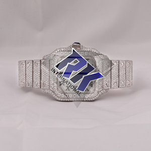 Montre pour homme personnalisée entièrement sertie de moissanite, cadran analogique en acier inoxydable de 20 mm, verre cristal, étanche 3 ATM - Product Image 3