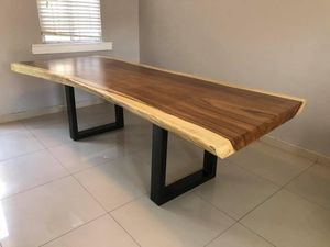 Table à manger rectangulaire en bois massif rustique écologique faite à la main, design moderne, pieds en métal multifonctionnels et stables, 6 places - Product Image 4