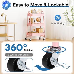 Carrello portaoggetti mobile a 3 ripiani in metallo con ruote bloccabili, soluzione organizzativa per soggiorno e ufficio - Product Image 3