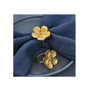 Anillo de Servilleta Decorativo de Metal Plano con Diseño de Árbol Cortado con Láser, Anillo de Servilleta de Flores Chapado en Oro Real Vintage para Bodas al por Mayor - Product Image 5