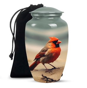 Urna Funeraria Metálica Verde Bosque Oscuro con Cardenal Rojo de Creek Stream - Recipiente para Cenizas de Adulto con Bolsa de Terciopelo - Product Image 2