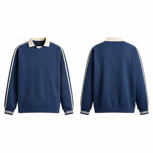 Sudadera Polo Deportiva Casual de Manga Larga con Rayas en Contraste, Corte Holgado, para Otoño e Invierno, Cómoda - Product Image 3