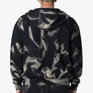 YOURBRAND Men's Hooded Zip-Up <b>Sweatshirt</b> Tie-Dye <b>Black</b> Oversized Casual Autumn Wear with Pocket Regular Sleeve Knitted - Product Image 2
