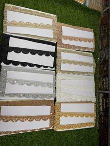 Bordure en dentelle brodée florale multicolore traditionnelle exquise avec perles, fil métallique Zari et perles scintillantes 100% polyester - Product Image 2
