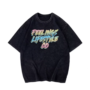 Camiseta Gráfica Oversize para Hombre al por Mayor, con Lavado Ácido y Pedrería, Estilo Hip Hop Streetwear, de Algodón Pesado, Cuello Redondo, con Efecto Vintage - Product Image 5