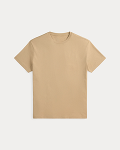 T-shirt à manches courtes et col rond en coton beige uni pour homme – Léger, doux, confortable, idéal pour un usage quotidien et une mode décontractée - Product Image 1