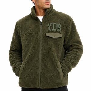<b>Men's</b> <b>Sherpa</b> Fleece <b>Jacket</b> Full Zip Collar Stand Embroidered YDS Logo Casual Winter Outerwear Fabric For <b>Men</b> <b>Sherpa</b> <b>Jacket</b> - Product Image 1